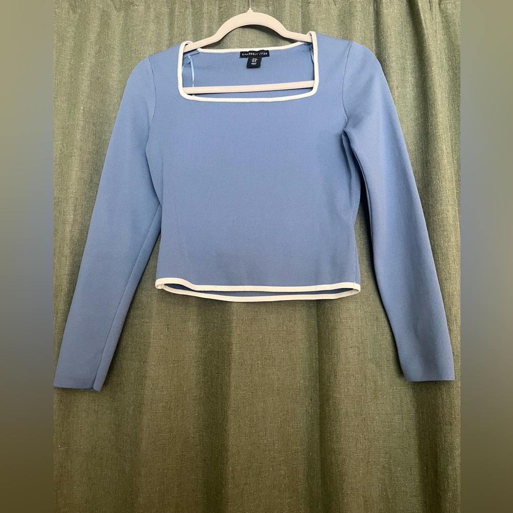 Sincerely Jules Blue Long Sleeve Top with White Trim